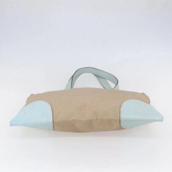 PRADA Tote Bag Canvas Leather Beige Light Blue - Picture 5 of 15